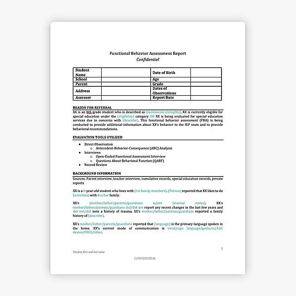 FBA Report Template Overview