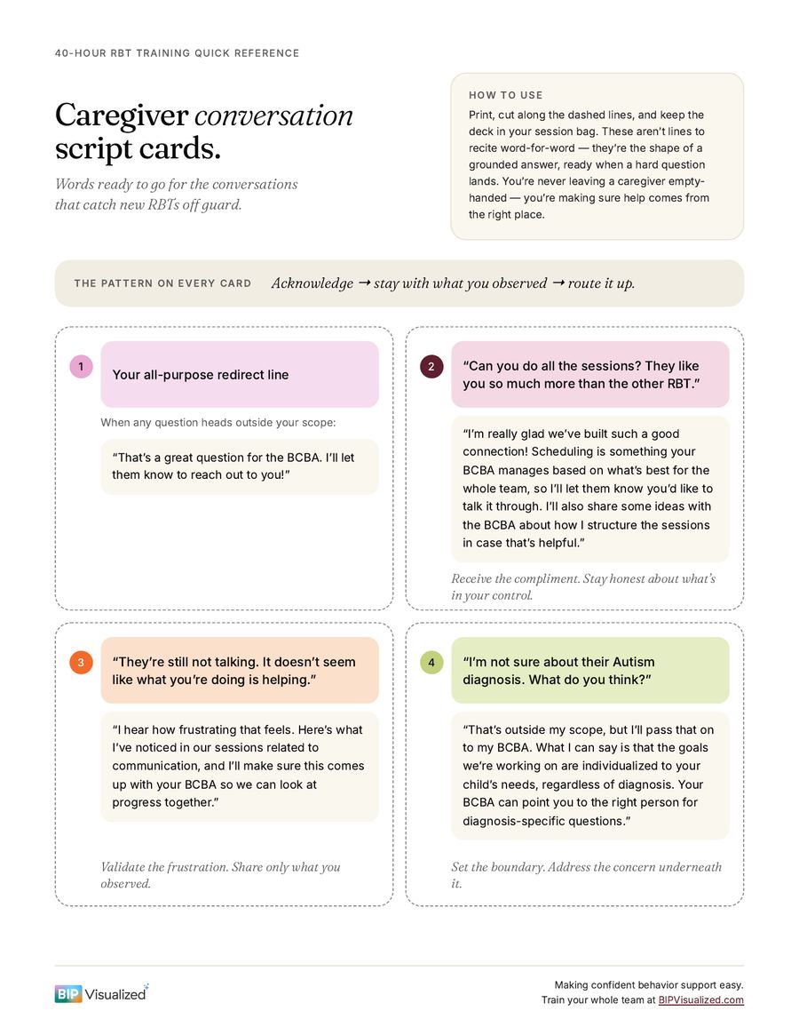 Caregiver conversation script cards